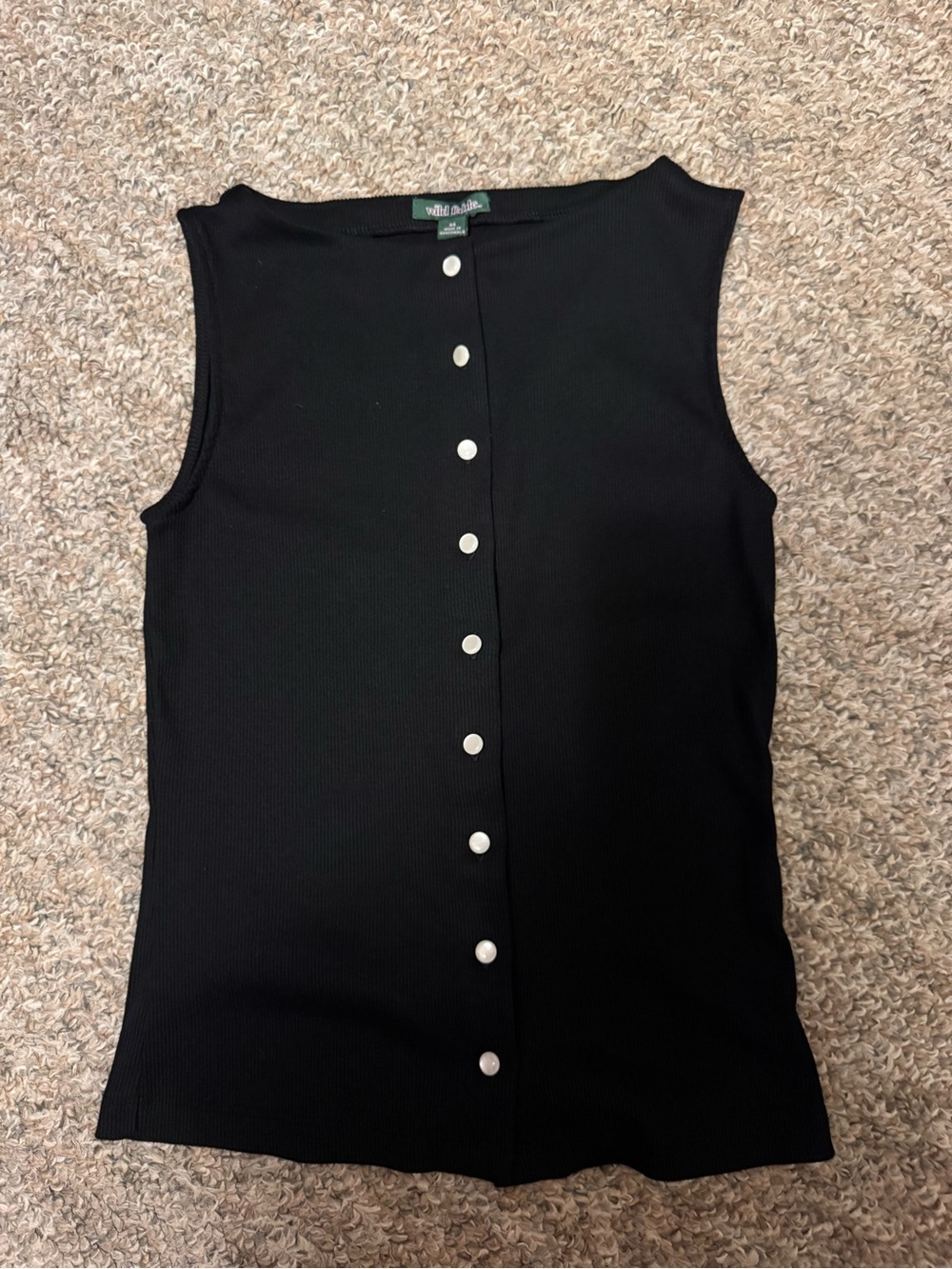 wild fable Black Sleeveless Button-Front Ribbed Tank
